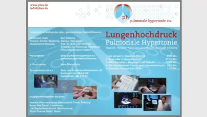 Eine DVD über pulmonale Hypertonie, mit Text, dem Logo des Vereins und medizinischen Bildern.